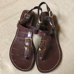 TORY BURCH brown thong gold accent sandals, 7.5